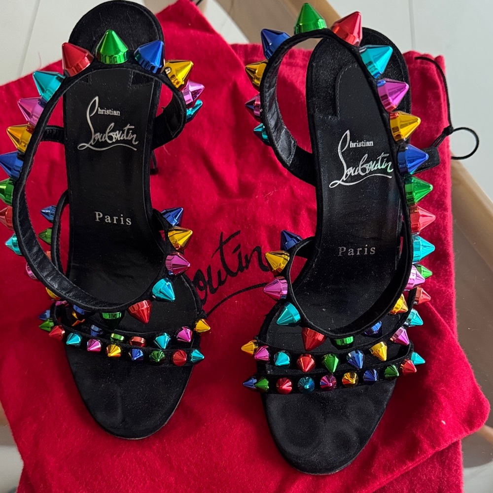 Christian Louboutin Black Sandals with Colorful Spikes